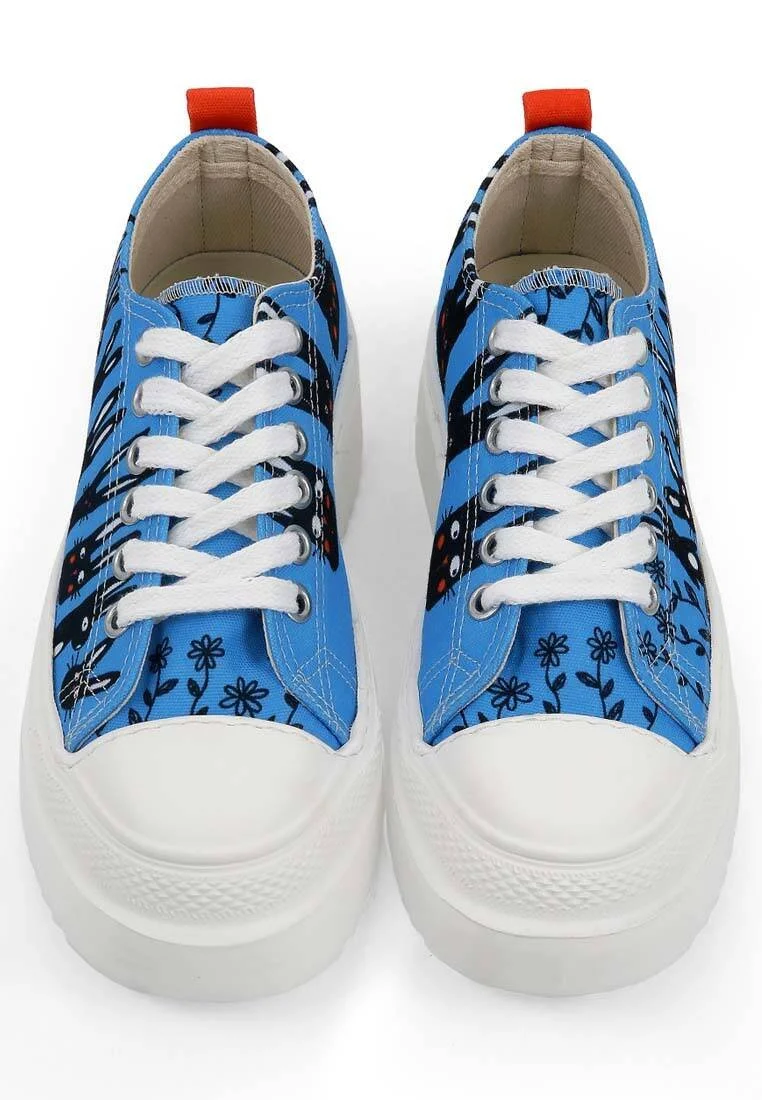 Femme Vegan Bleu Baskets à Plateforme - Line of Rabbits Motif