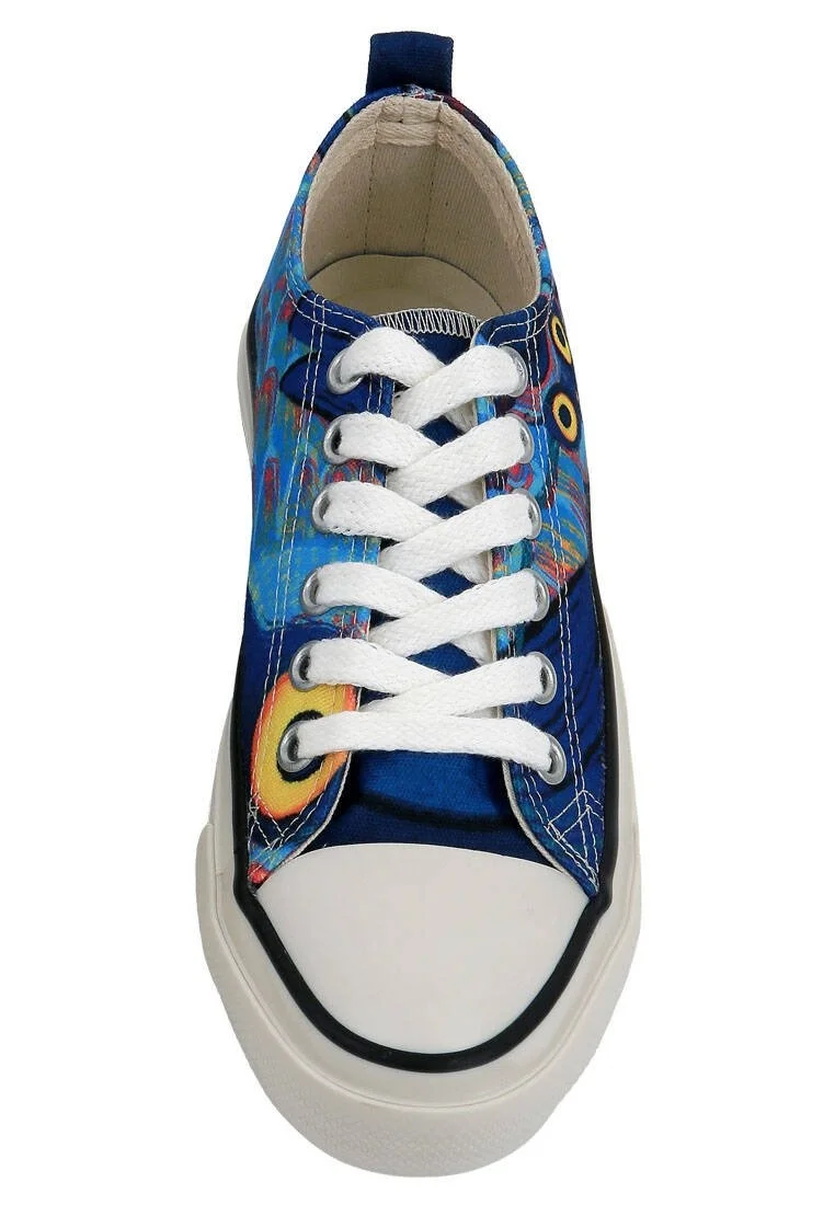 Femme Vegan Bleu Foncé Baskets - Feathers of the Owl Motif