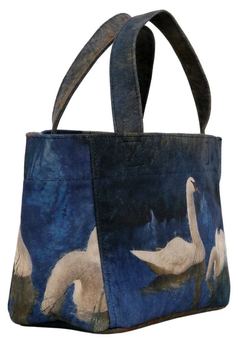 Femme Vegan Bleu Foncé Medium Tote Bag - Two Swans Motif