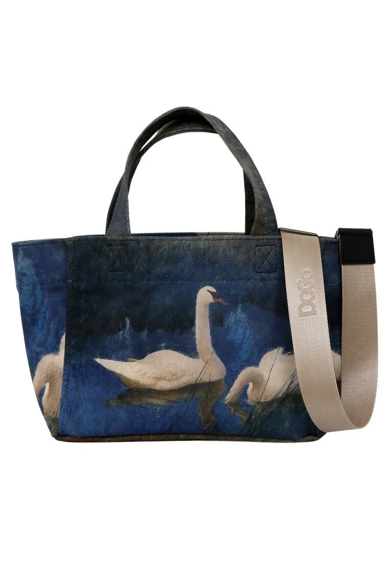 Femme Vegan Bleu Foncé Medium Tote Bag - Two Swans Motif