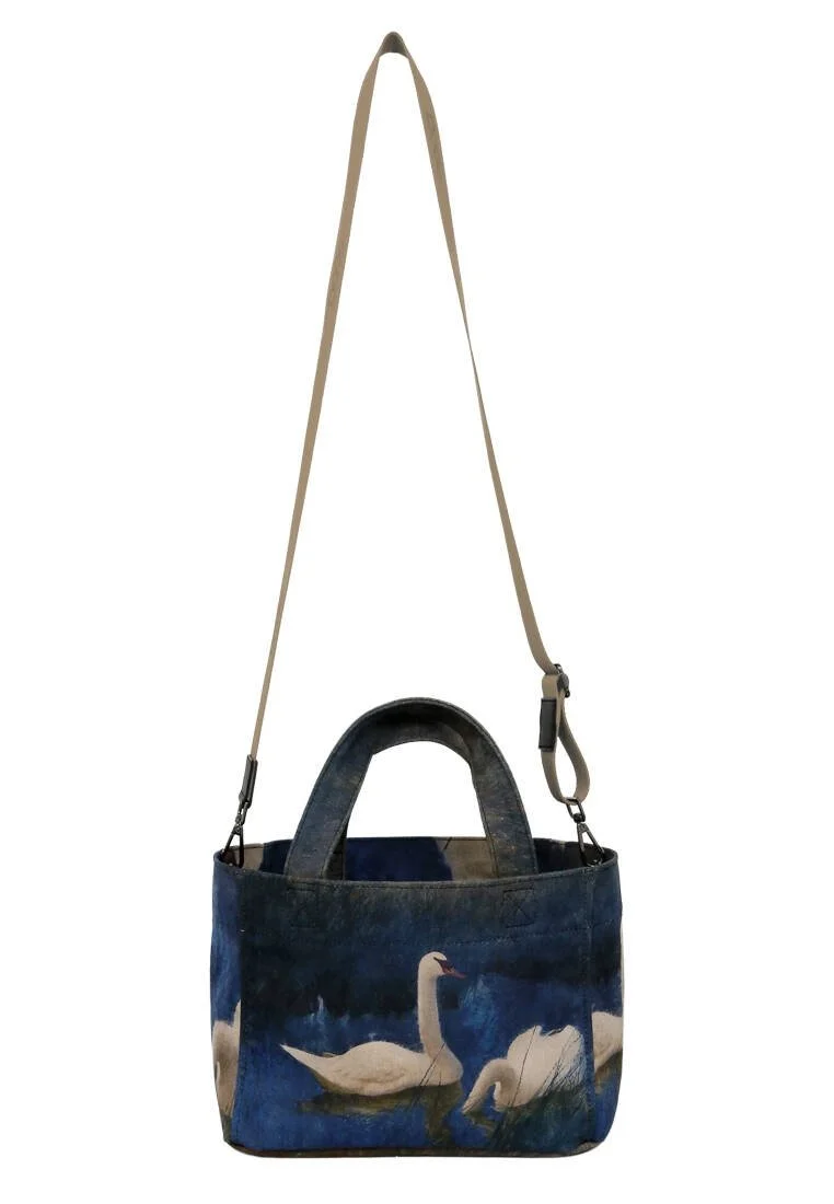 Femme Vegan Bleu Foncé Medium Tote Bag - Two Swans Motif