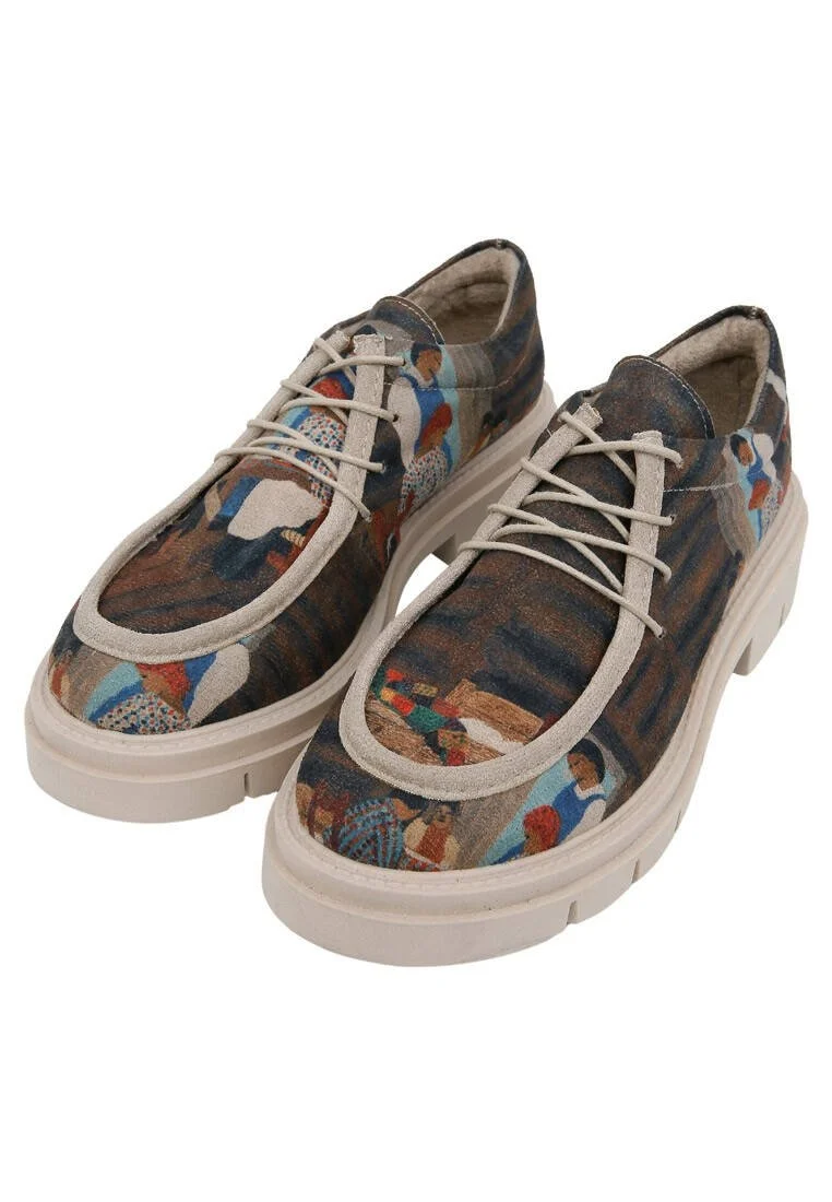 Femme Vegan Brun Mocassins - Family Time Motif