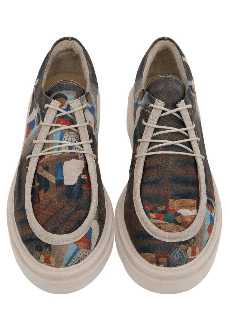 Femme Vegan Brun Mocassins - Family Time Motif