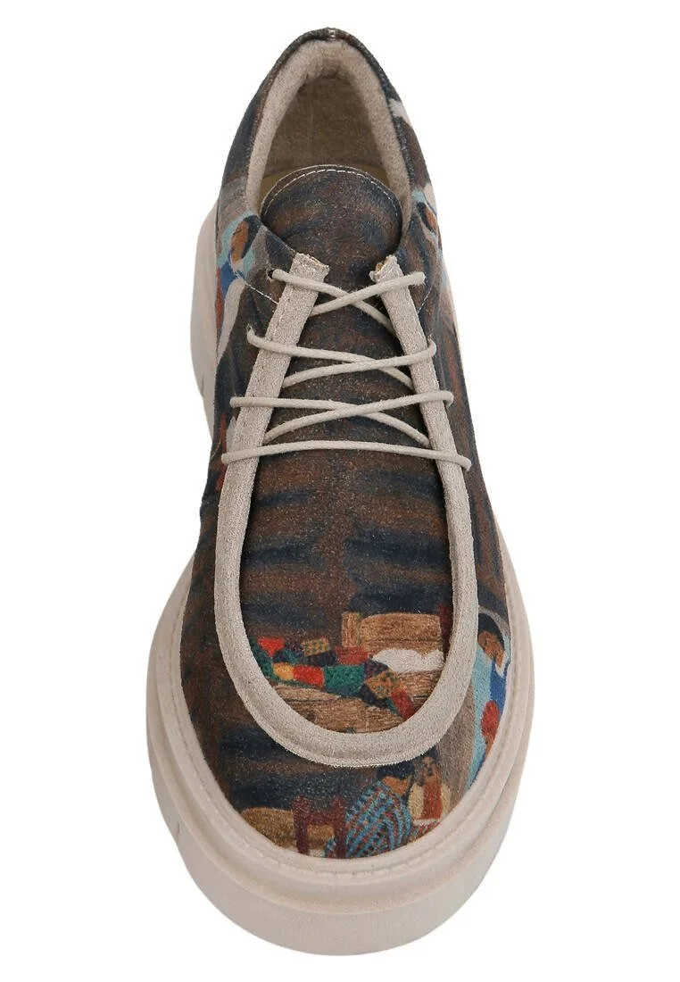 Femme Vegan Brun Mocassins - Family Time Motif