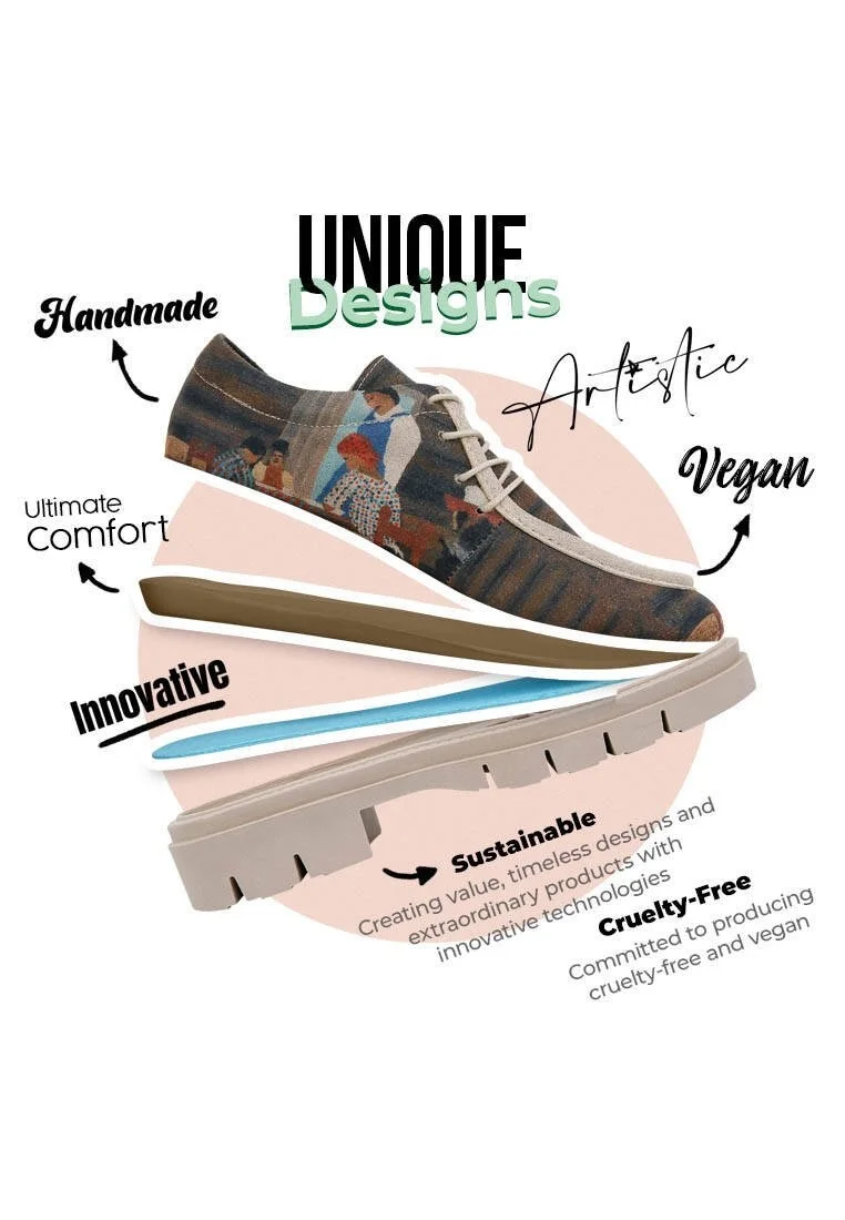 Femme Vegan Brun Mocassins - Family Time Motif