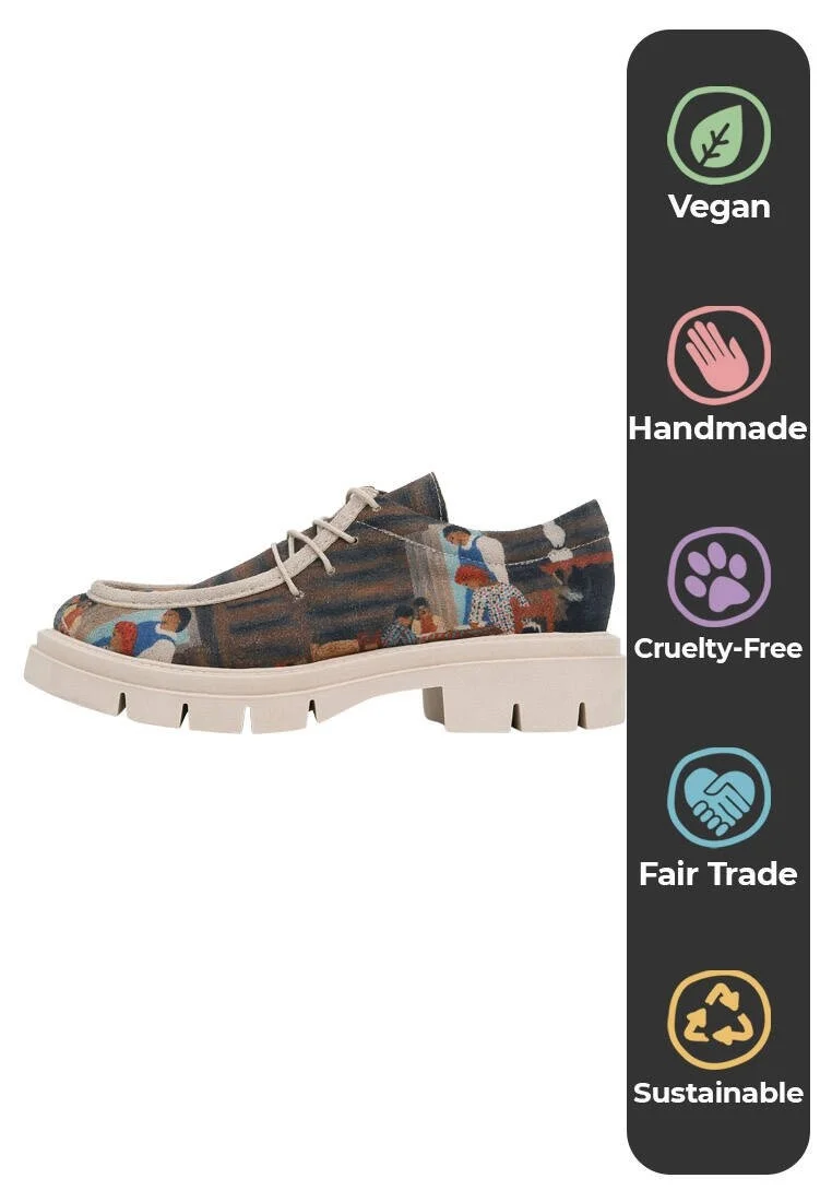 Femme Vegan Brun Mocassins - Family Time Motif