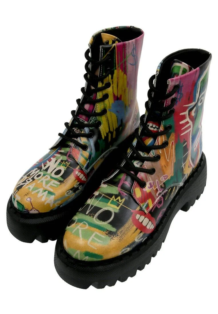 Femme Cuir Vegan Multicolore Bottes Longues - No More Drama Motif