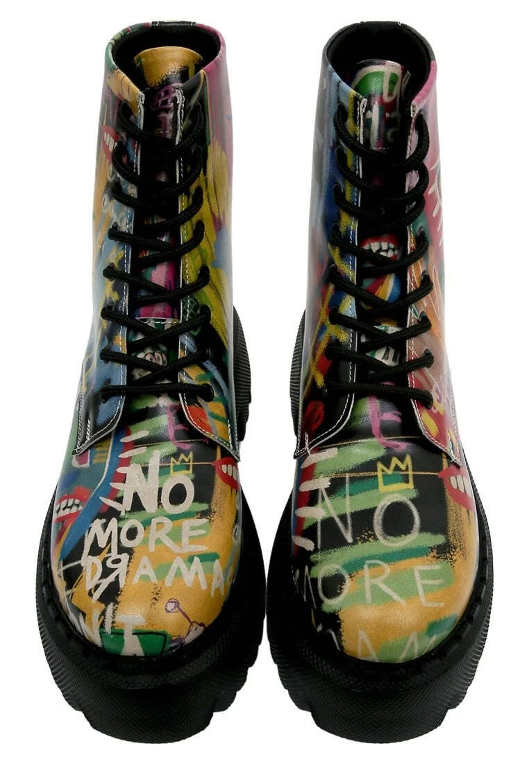 Femme Cuir Vegan Multicolore Bottes Longues - No More Drama Motif