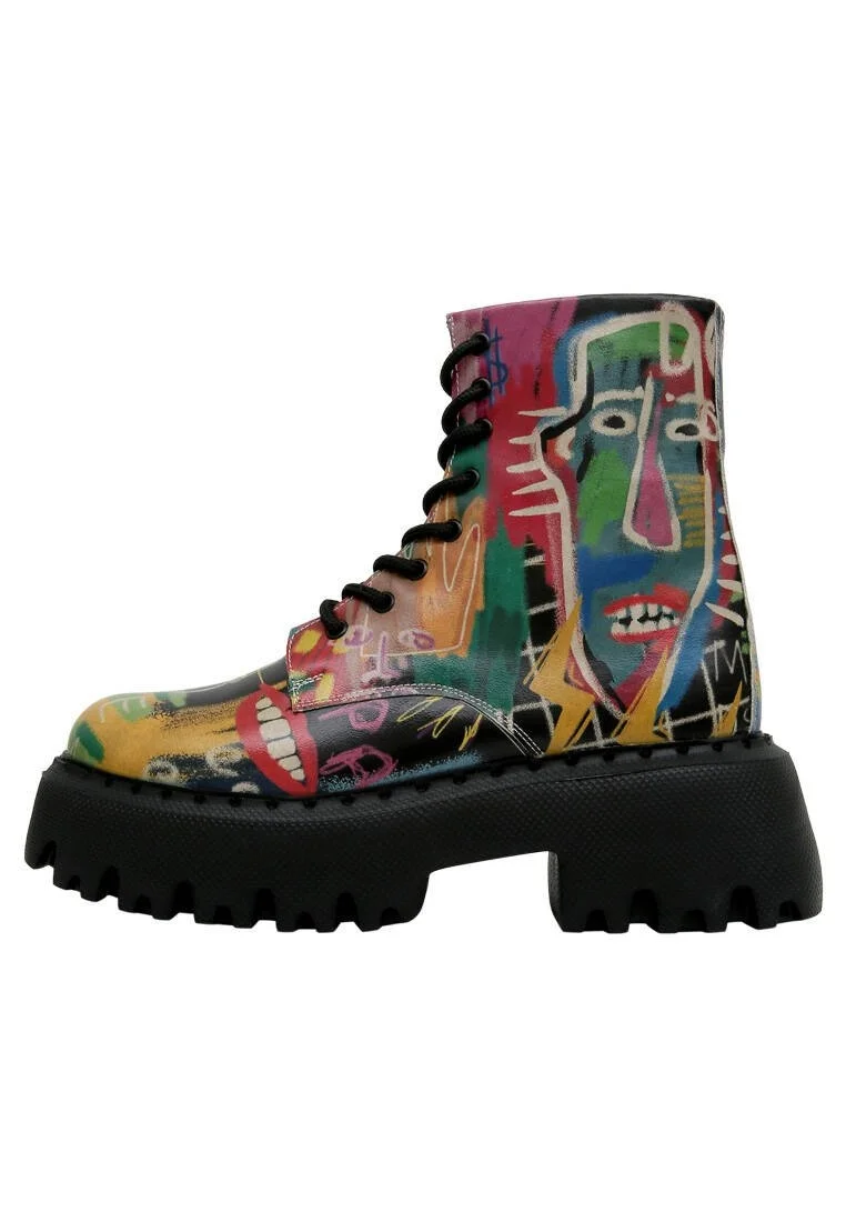 Femme Cuir Vegan Multicolore Bottes Longues - No More Drama Motif