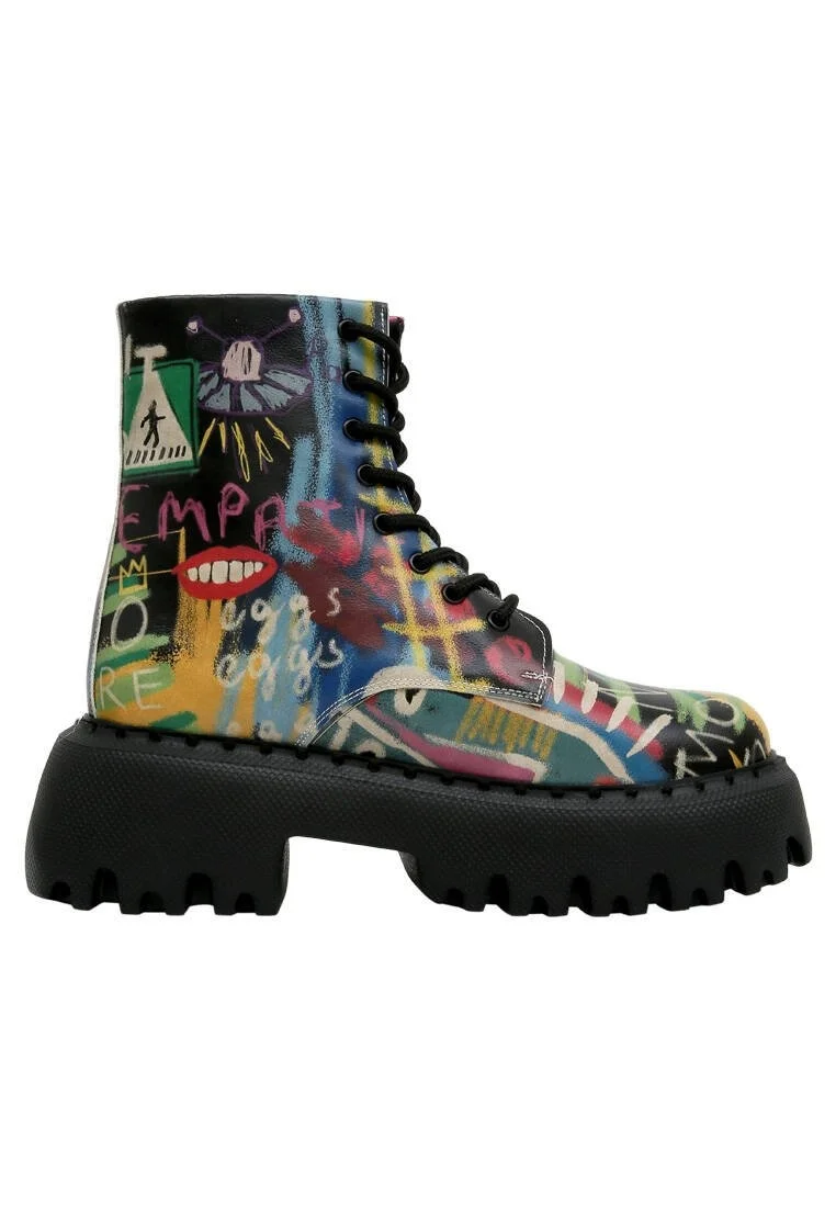 Femme Cuir Vegan Multicolore Bottes Longues - No More Drama Motif