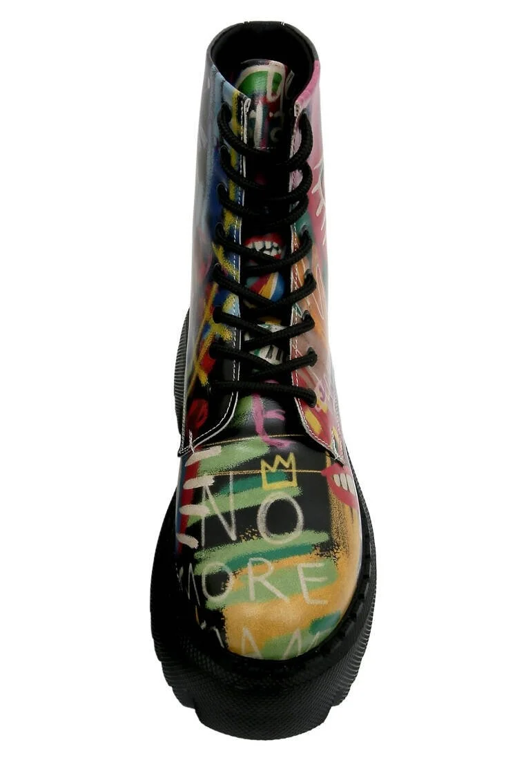 Femme Cuir Vegan Multicolore Bottes Longues - No More Drama Motif