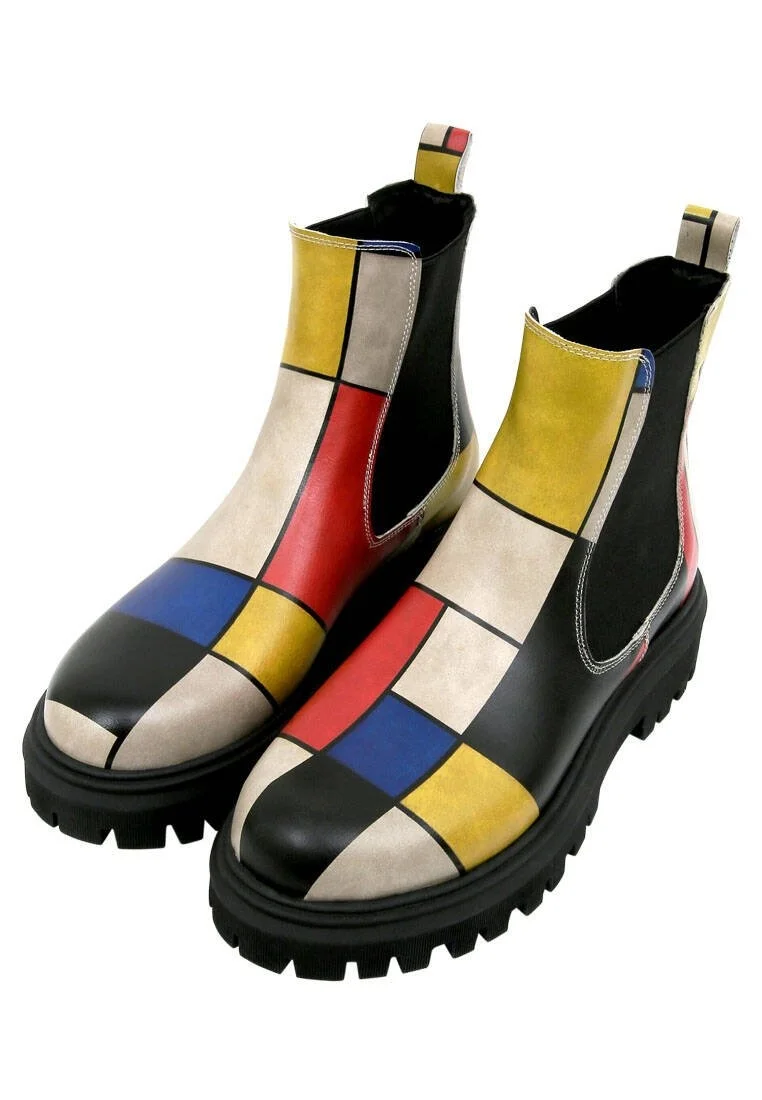Femme Cuir Vegan Multicolore Bottes Longues - Artist Piet - Composition Motif