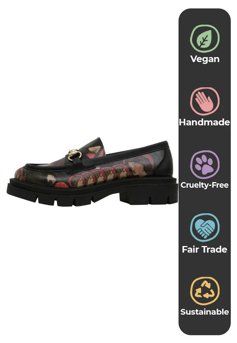 Femme Cuir Vegan Noir Mocassins - Pure Reflection Motif