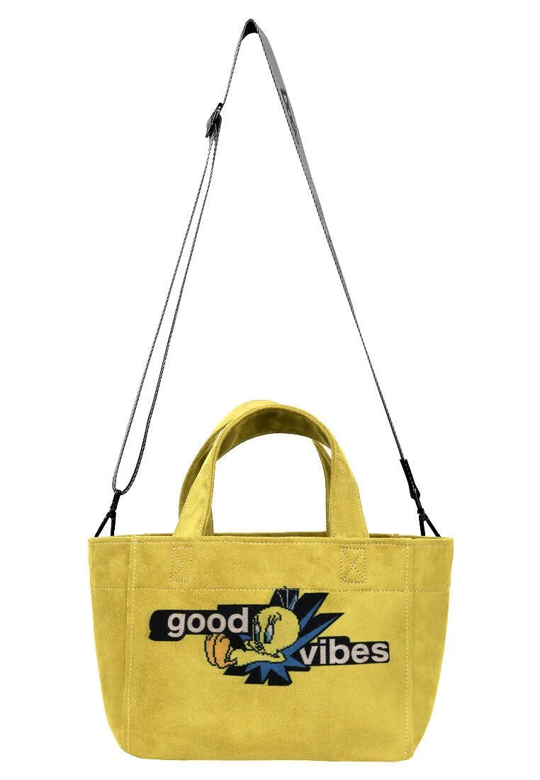 Dogo - Femme Vegan Jaune Medium Tote Bag - Warner Bros Tweety Good Vibes Only Motif (1) Dogo - Femme Vegan Jaune Medium Tote Bag - Warner Bros Tweety Good Vibes Only Motif (1)
