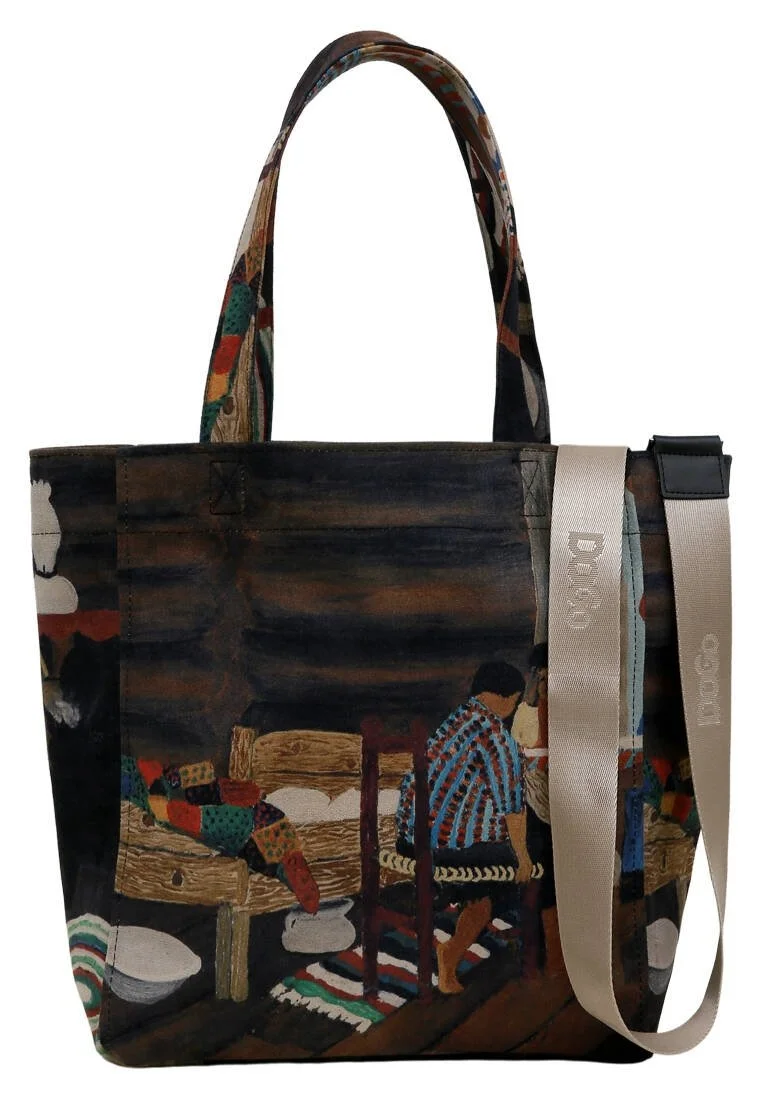 Femme Vegan Multicolore Large Tote Bag - Family Time Motif