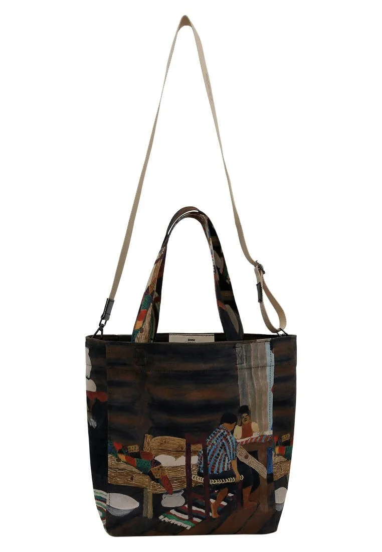 Femme Vegan Multicolore Large Tote Bag - Family Time Motif