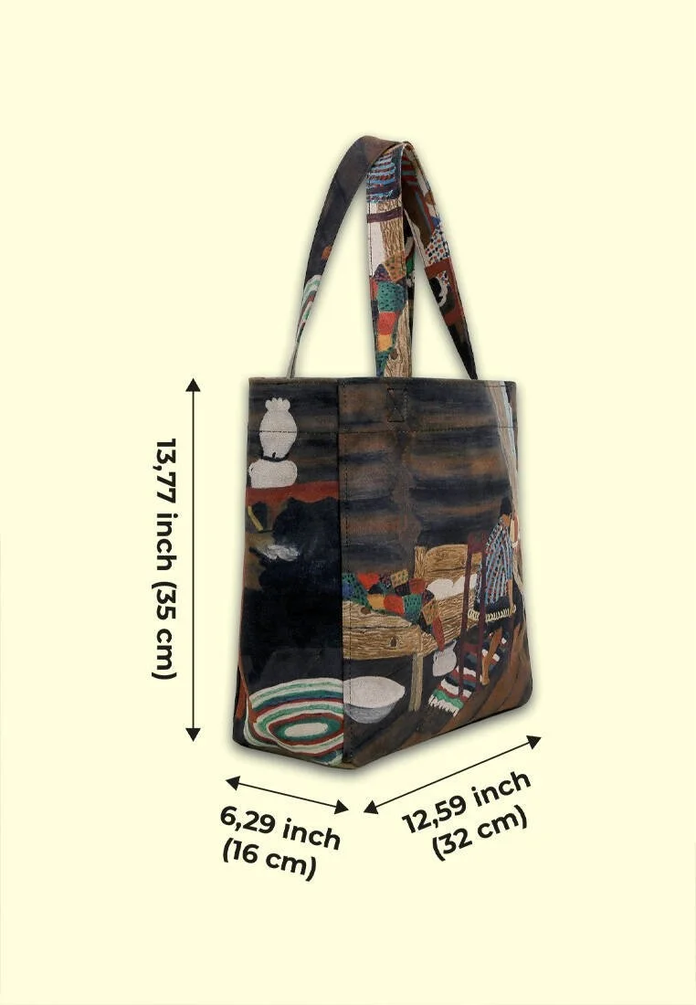 Femme Vegan Multicolore Large Tote Bag - Family Time Motif