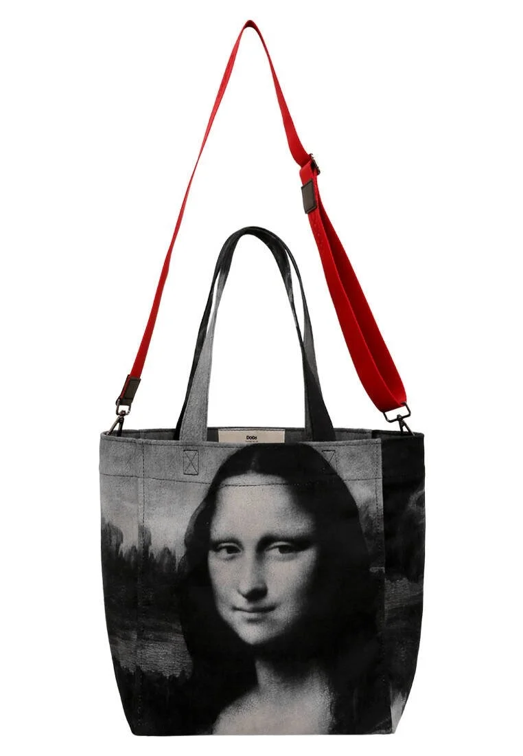 Femme Vegan Noir Large Tote Bag - Mona Lisa BW Motif