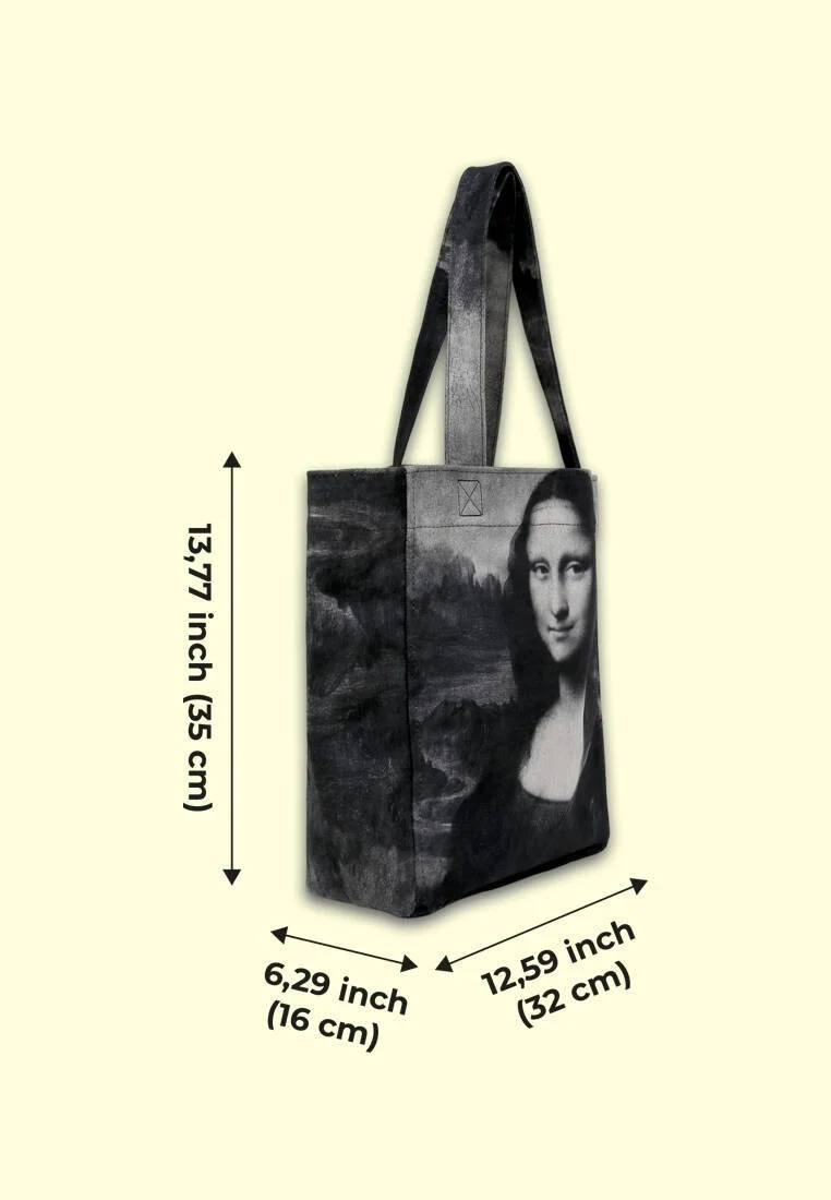 Femme Vegan Noir Large Tote Bag - Mona Lisa BW Motif