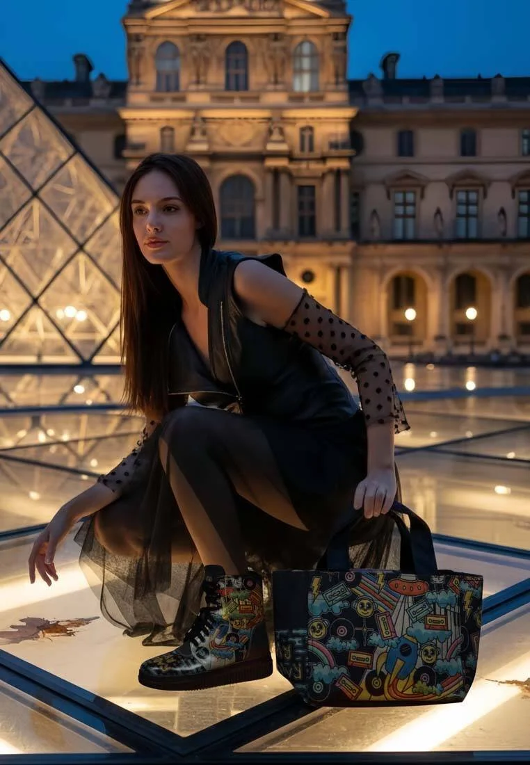 Dogo - Femme Vegan Noir Medium Tote Bag - Stay Groovy Motif (1)