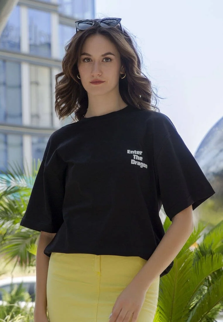 Femme Vegan Noir T-Shirt - Warner Bros Enter the Dragon Motif
