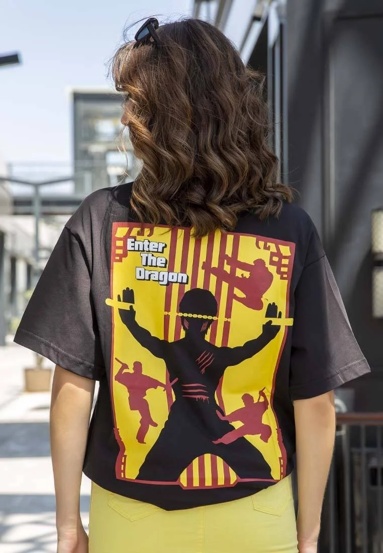 Femme Vegan Noir T-Shirt - Warner Bros Enter the Dragon Motif