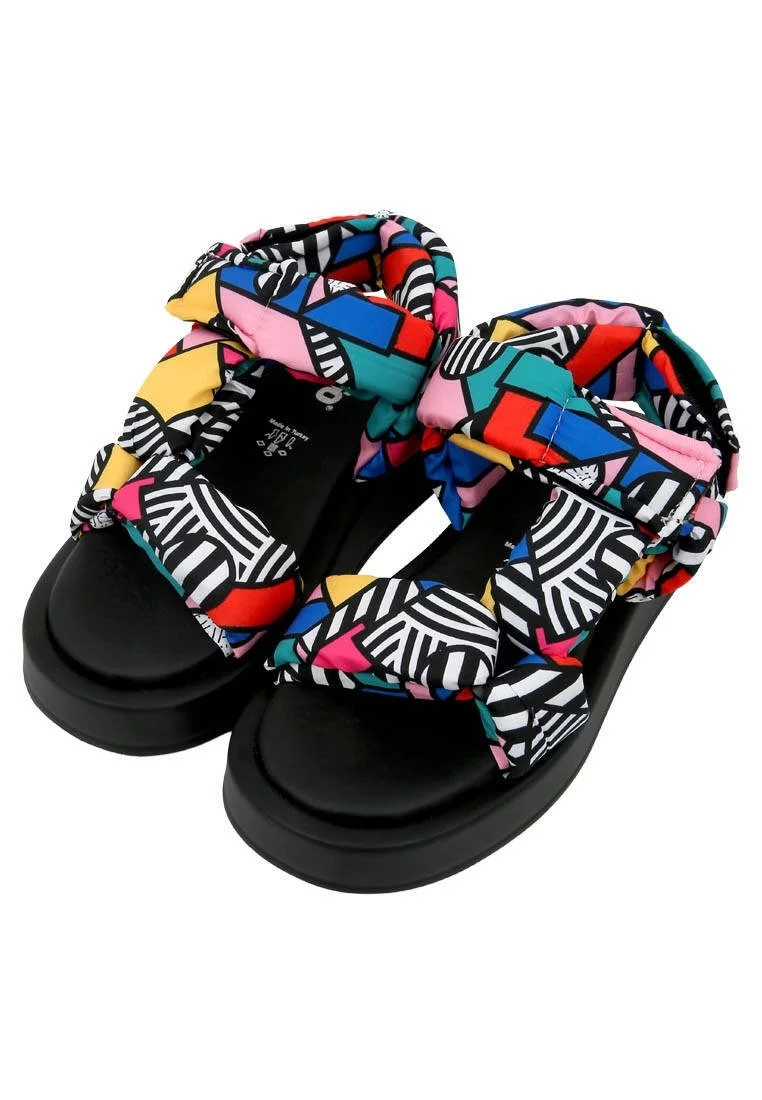 Femme Vegan Multicolore Sandales Compensées - Painting in Harmony Motif