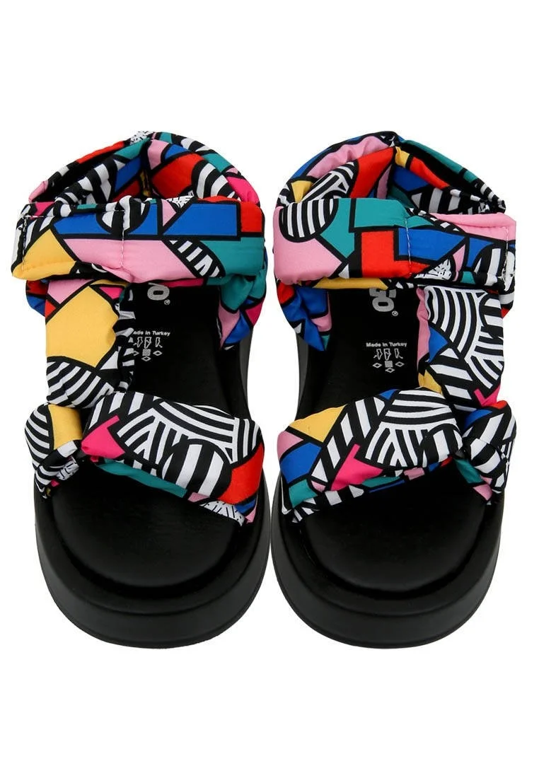 Femme Vegan Multicolore Sandales Compensées - Painting in Harmony Motif
