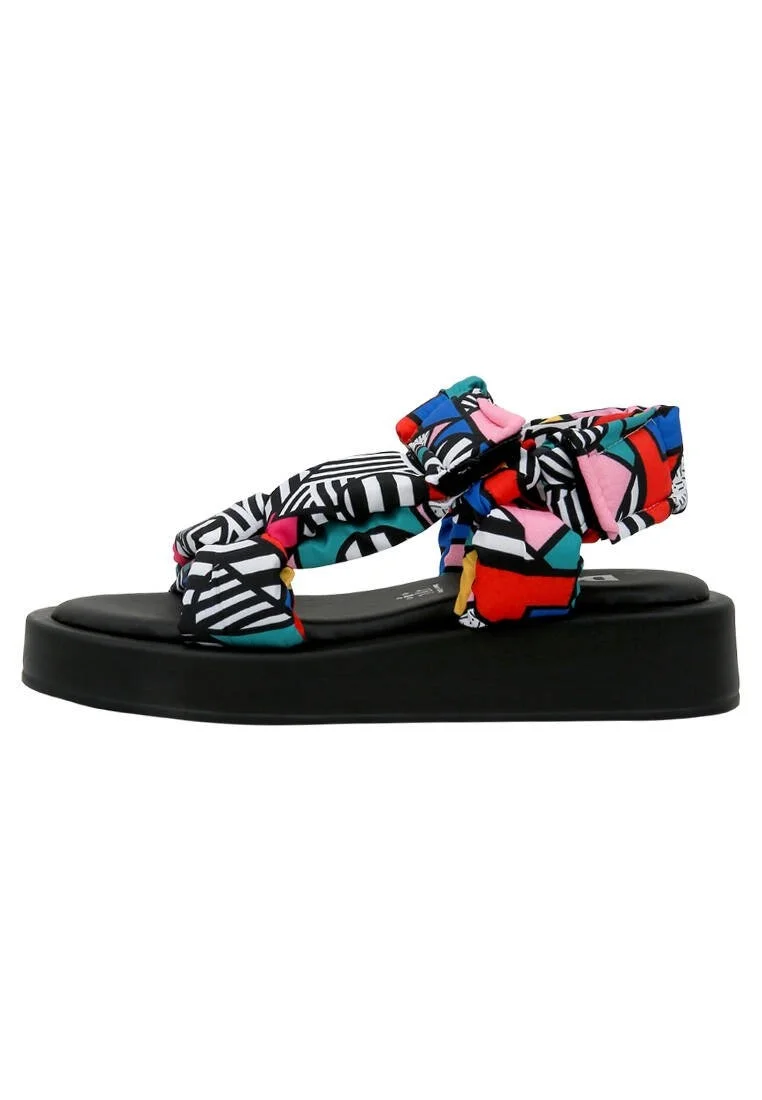 Femme Vegan Multicolore Sandales Compensées - Painting in Harmony Motif
