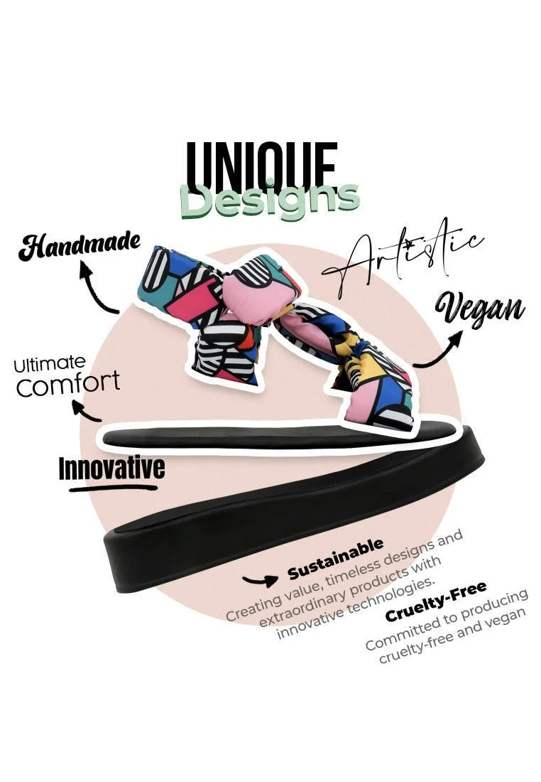 Femme Vegan Multicolore Sandales Compensées - Painting in Harmony Motif