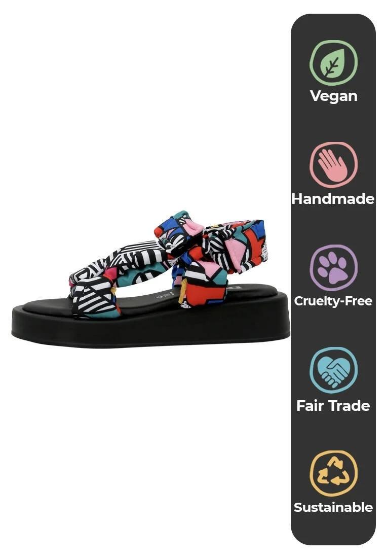 Femme Vegan Multicolore Sandales Compensées - Painting in Harmony Motif