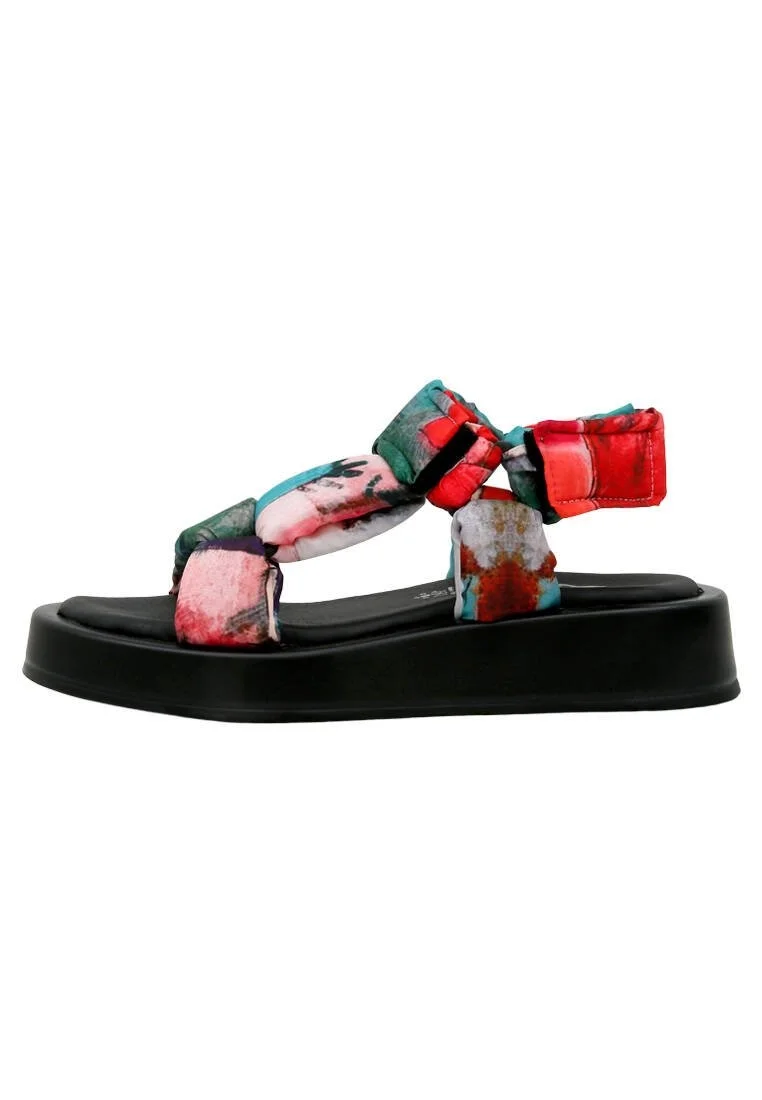 Femme Vegan Multicolore Sandales Compensées - Grass and Sea Motif