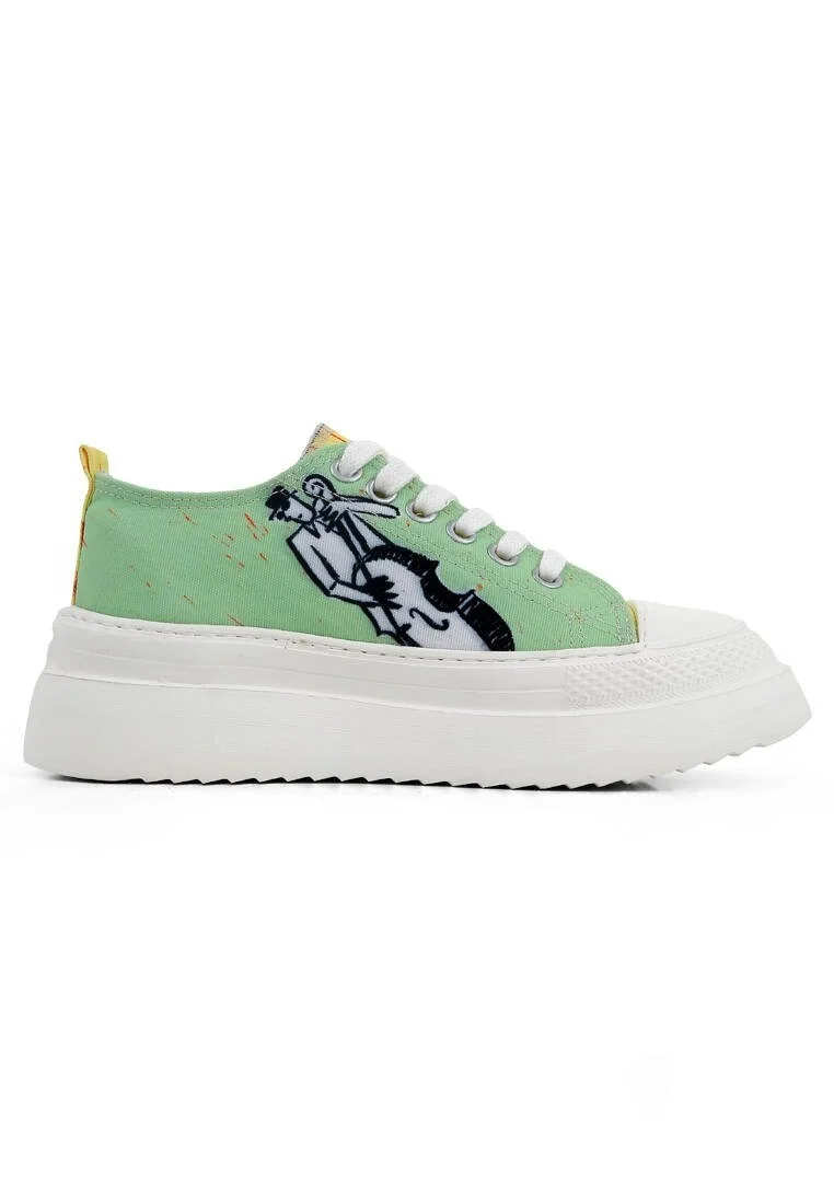 Femme Vegan Vert Baskets à Plateforme - The Band Motif