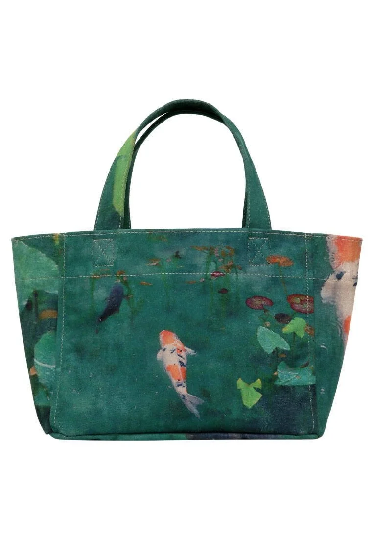Femme Vegan Vert Medium Tote Bag - Koi Motif