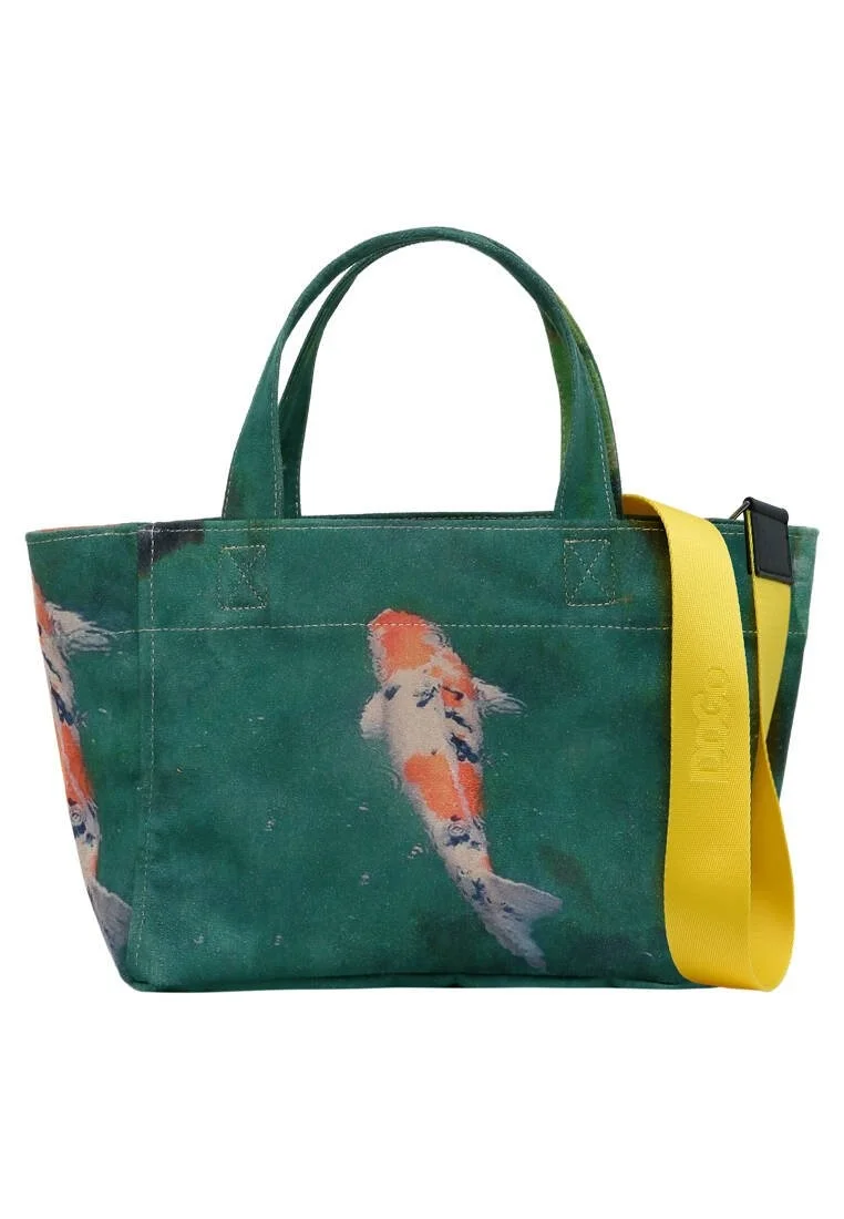 Femme Vegan Vert Medium Tote Bag - Koi Motif