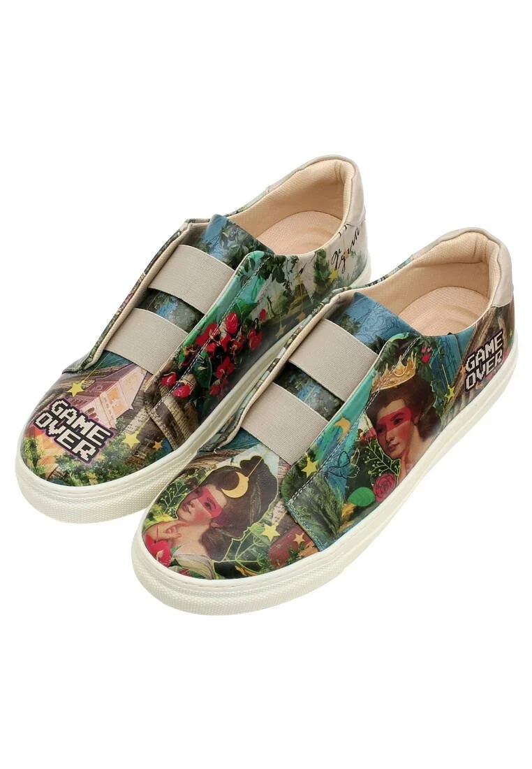 Homme Cuir Vegan Multicolore Baskets à Enfiler - Game Over Princess Motif