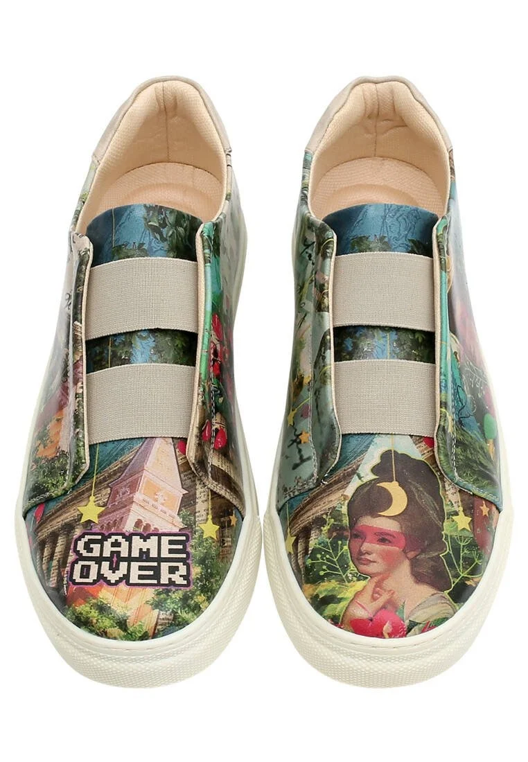 Homme Cuir Vegan Multicolore Baskets à Enfiler - Game Over Princess Motif