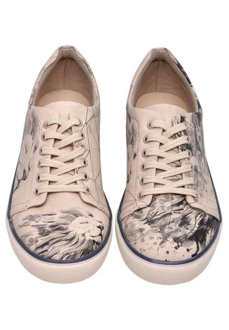 Homme Cuir Vegan Beige Baskets - Lion King Motif
