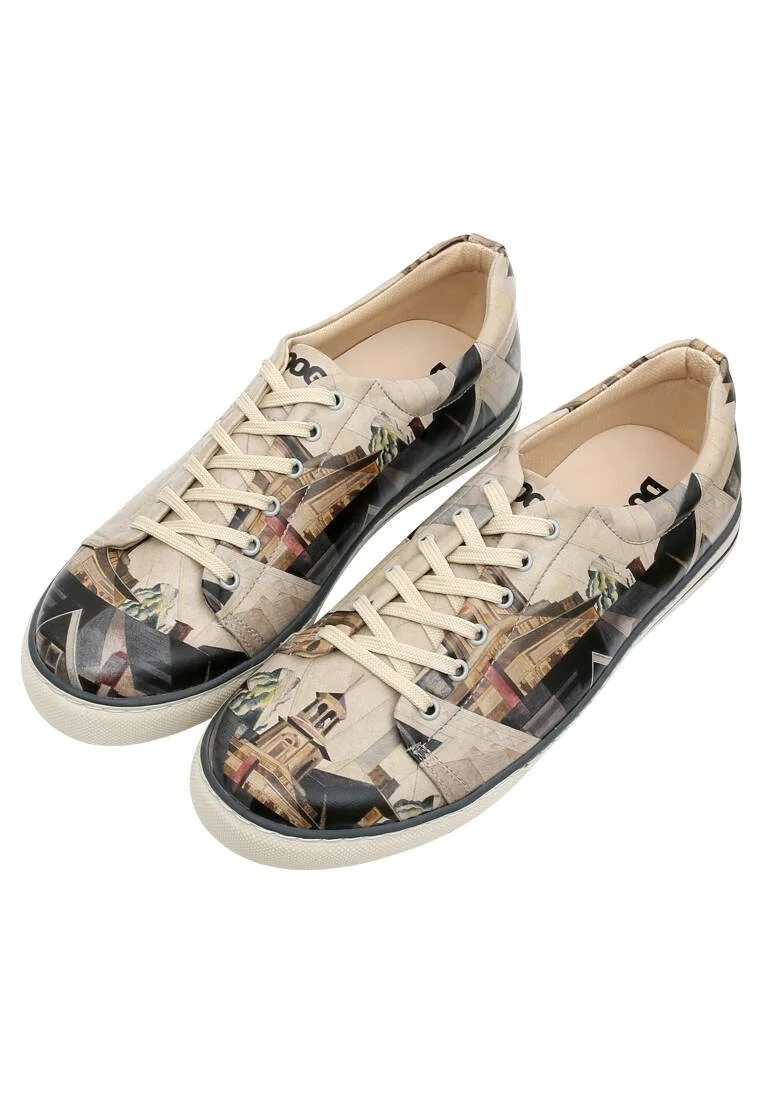 Homme Cuir Vegan Beige Baskets - Time to Ring the Bells Motif