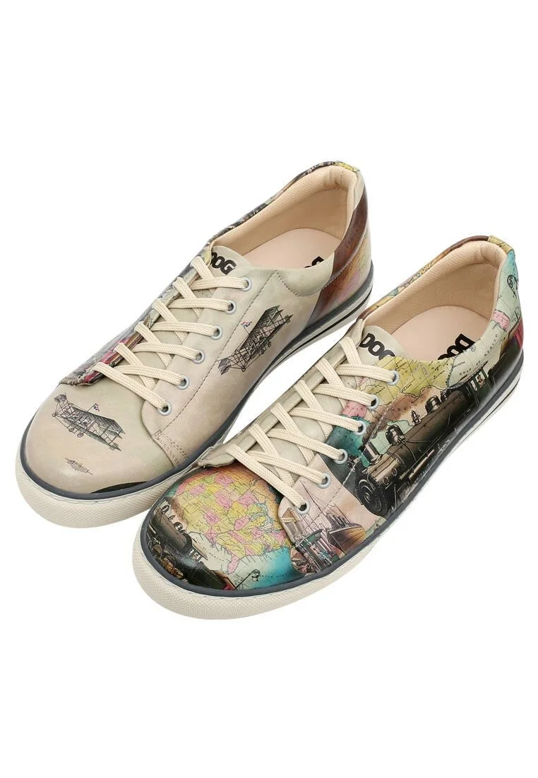 Homme Cuir Vegan Beige Baskets - Choose a Place Motif