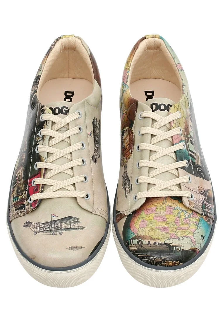 Homme Cuir Vegan Beige Baskets - Choose a Place Motif
