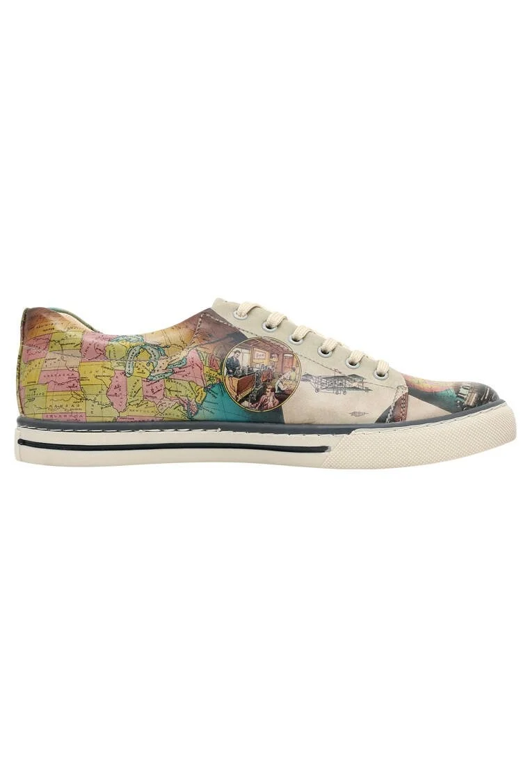 Homme Cuir Vegan Beige Baskets - Choose a Place Motif