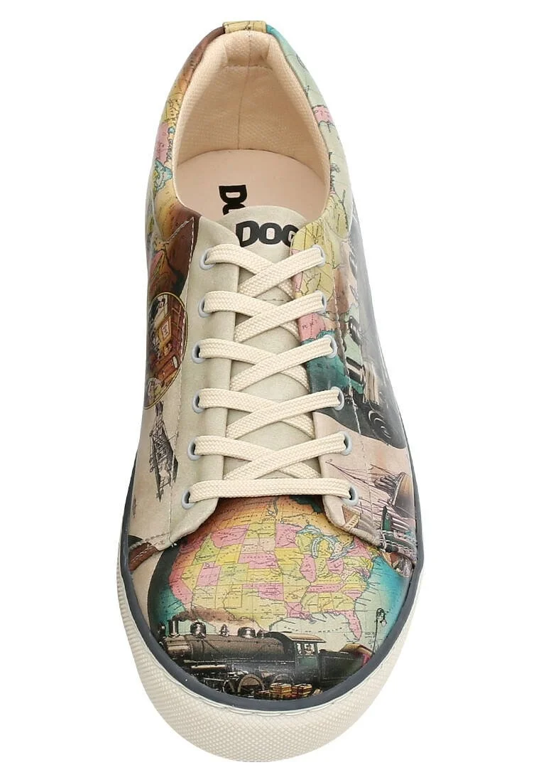 Homme Cuir Vegan Beige Baskets - Choose a Place Motif