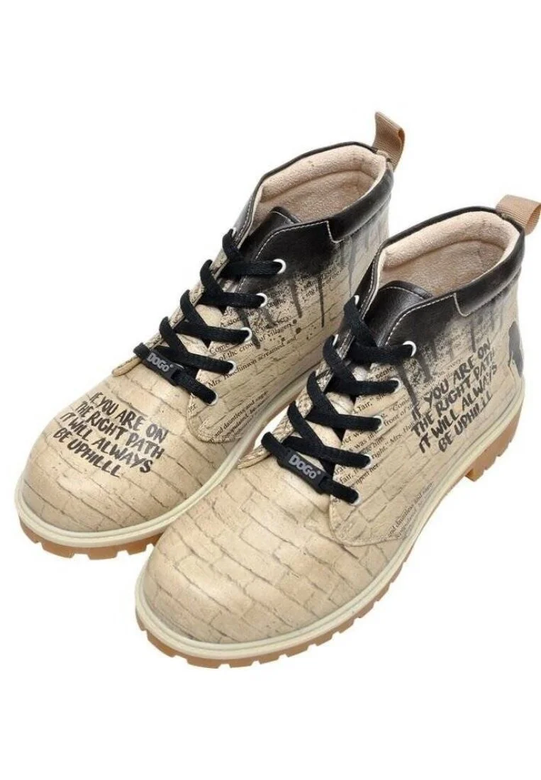 Homme Cuir Vegan Beige Bottines - The Right Path Motif