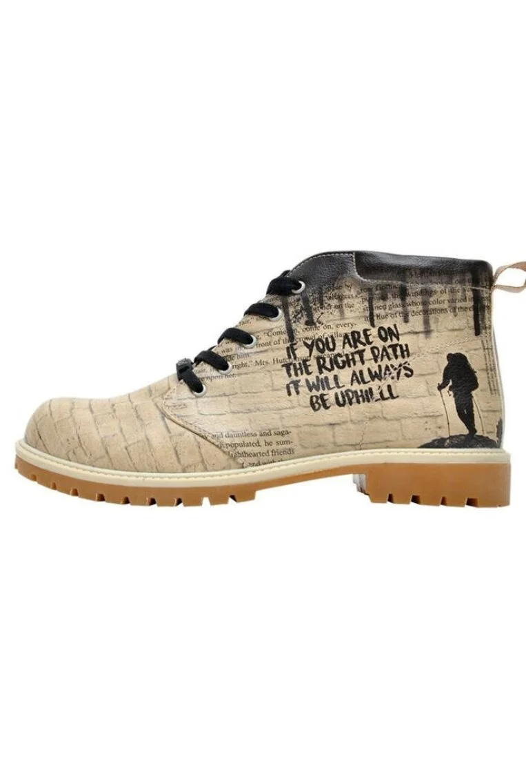 Homme Cuir Vegan Beige Bottines - The Right Path Motif