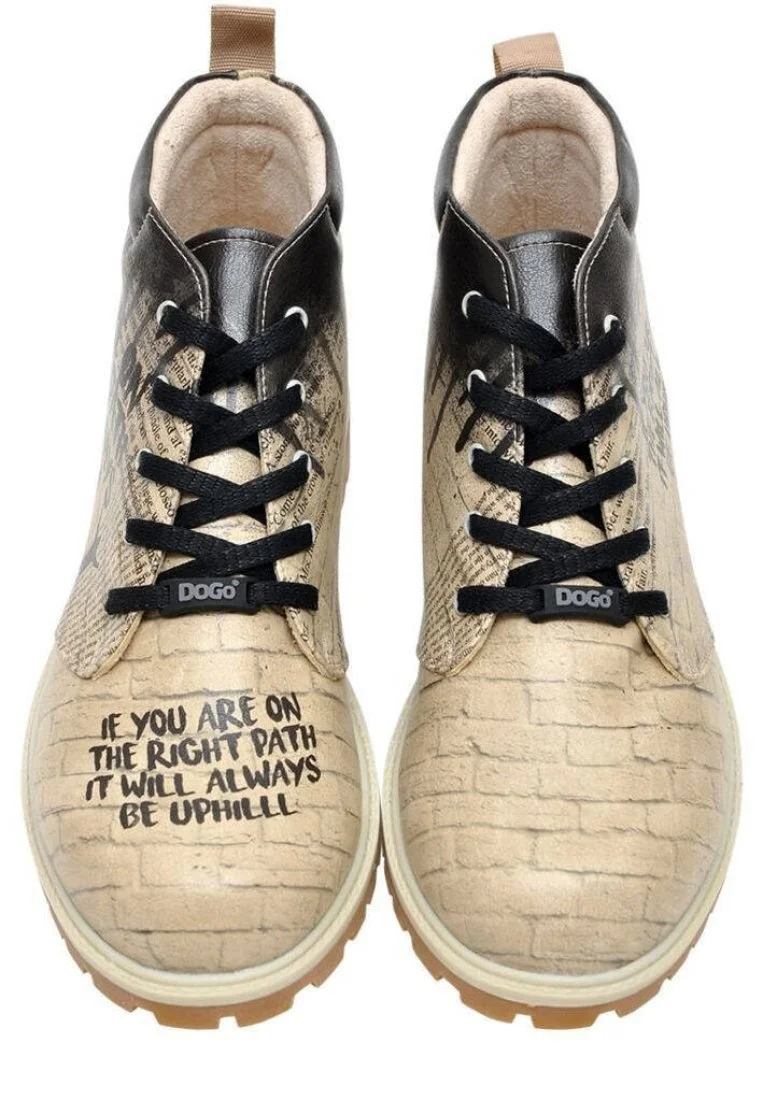 Homme Cuir Vegan Beige Bottines - The Right Path Motif