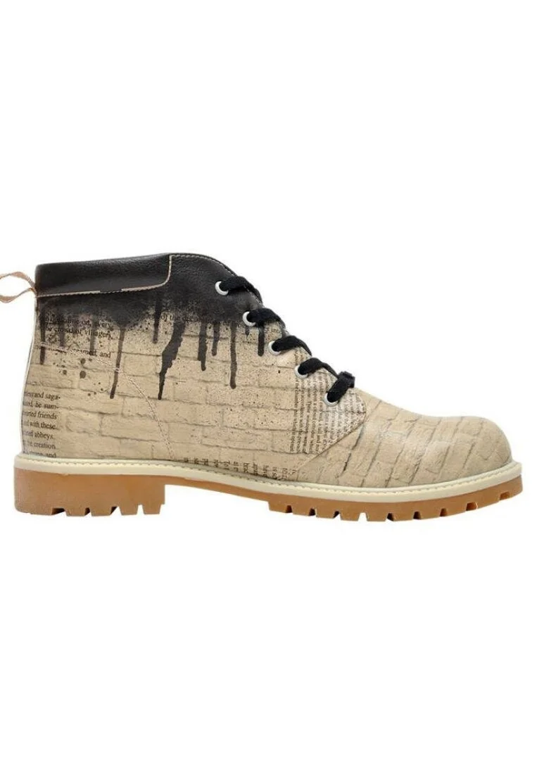 Homme Cuir Vegan Beige Bottines - The Right Path Motif