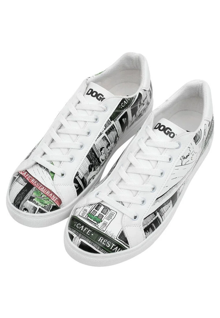 Homme Cuir Vegan Blanc Baskets - La Vie Parisienne Motif