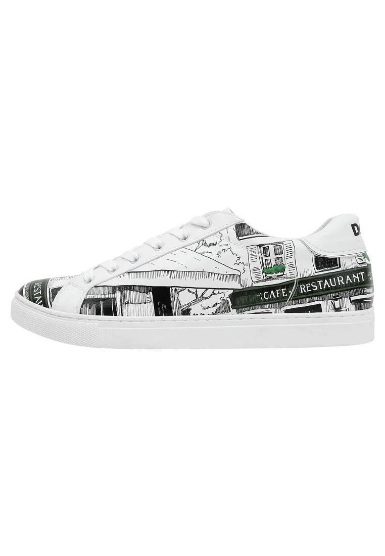 Homme Cuir Vegan Blanc Baskets - La Vie Parisienne Motif