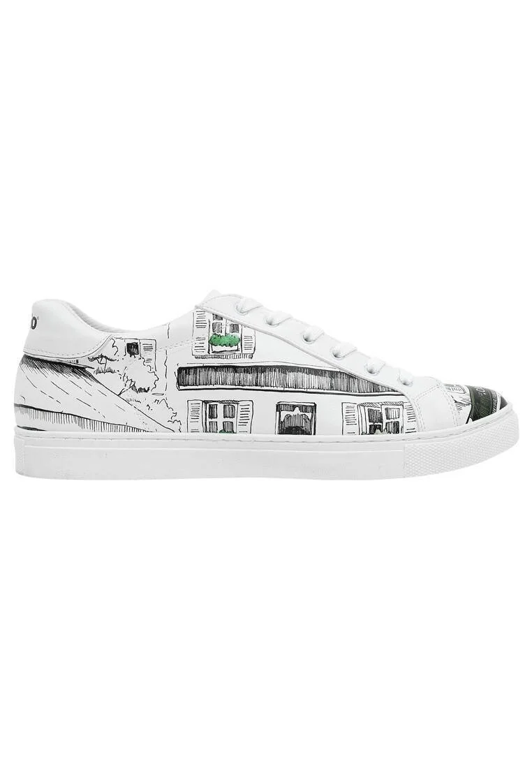 Homme Cuir Vegan Blanc Baskets - La Vie Parisienne Motif